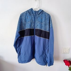 Original Use Blue Paisley Colorblock Windbreaker Hooded Jacket Size L